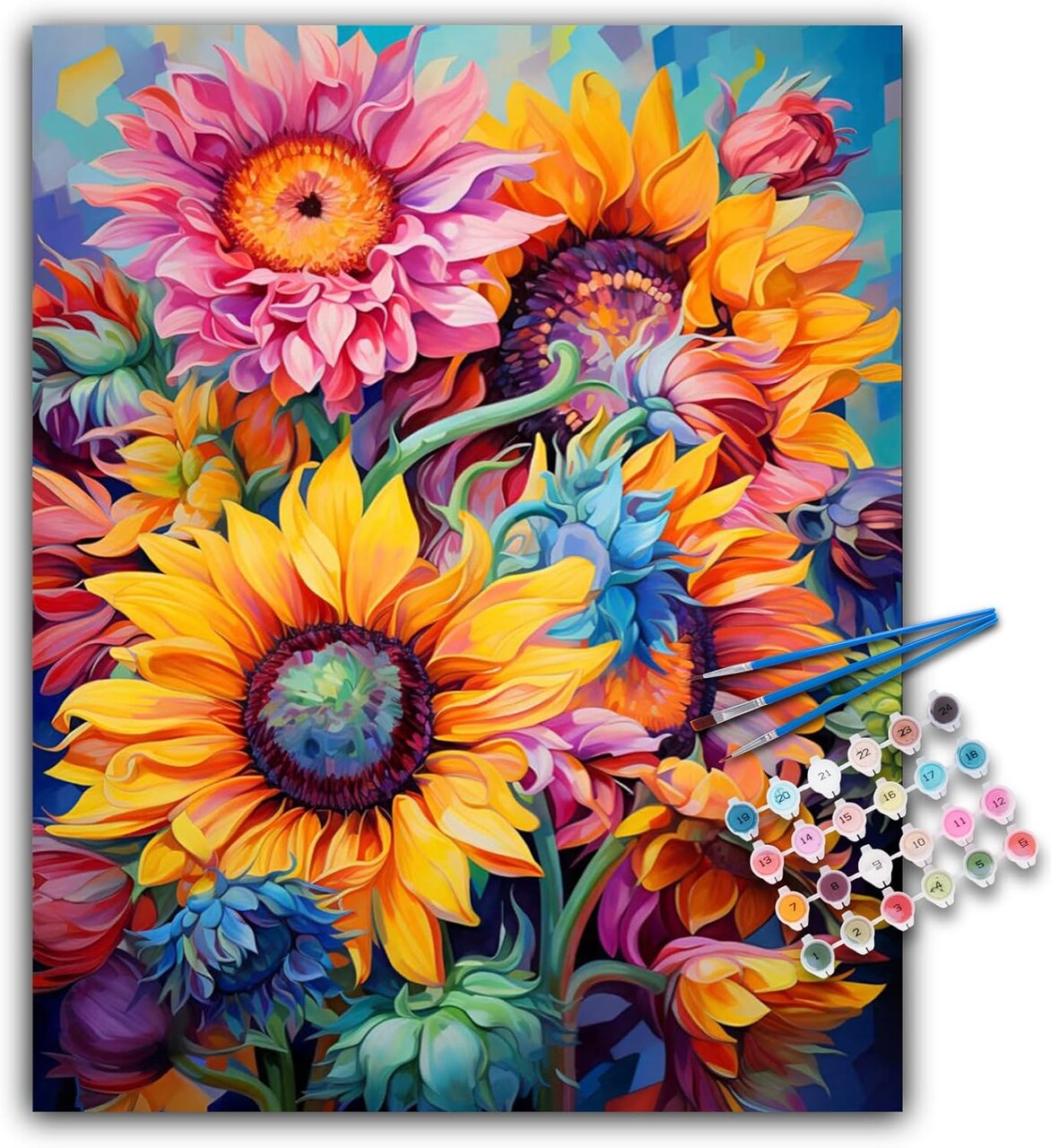 Sunflowers Paint by Numbers Kit 16x20” – Beginner DIY Canvas for Adults